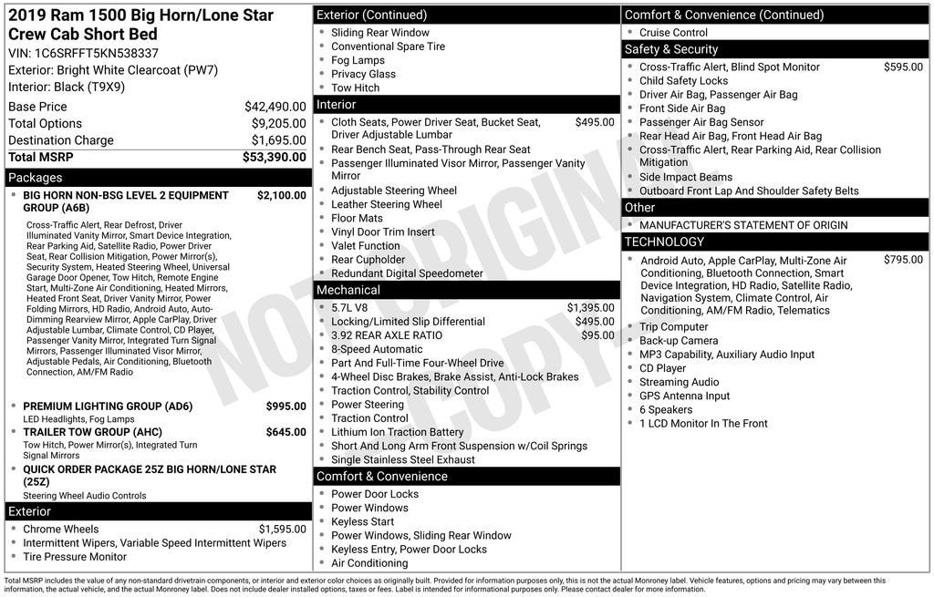 2019 RAM 1500 Big Horn/Lone Star Crew Cab 4x4 5'7" Box