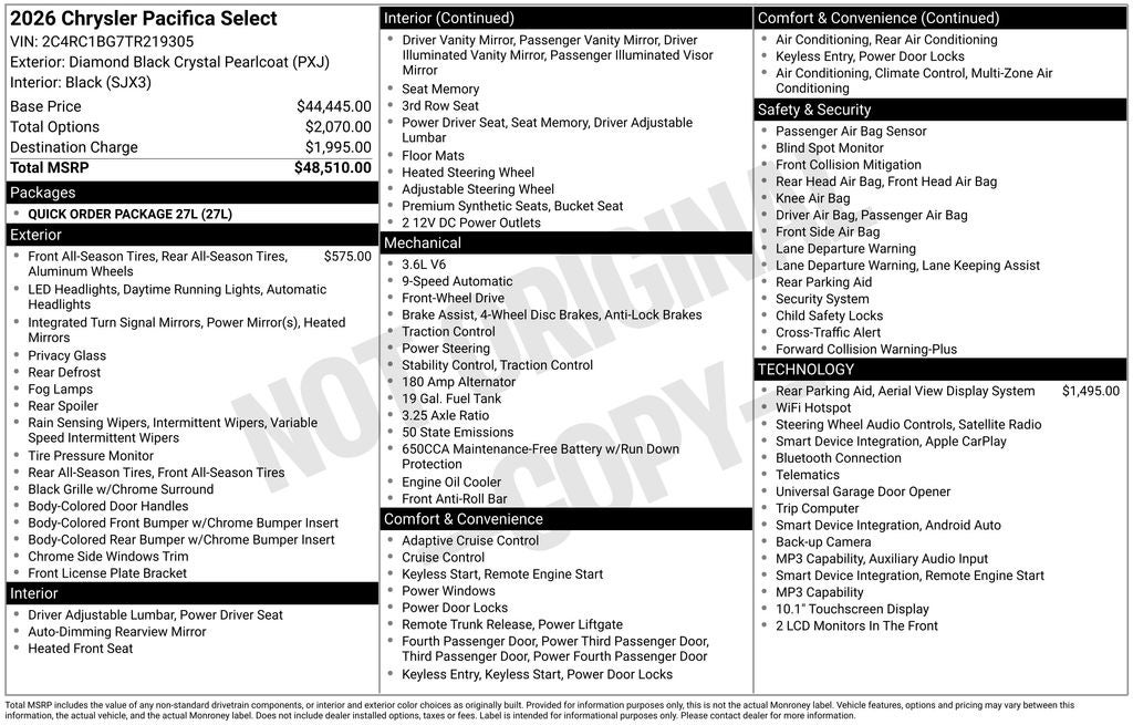 2026 Chrysler Pacifica Select